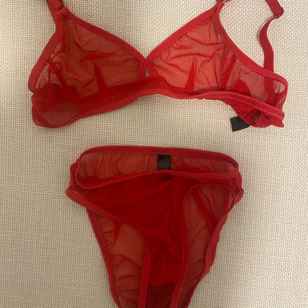 Bully Boy Red Sheer Bra and Panty Set